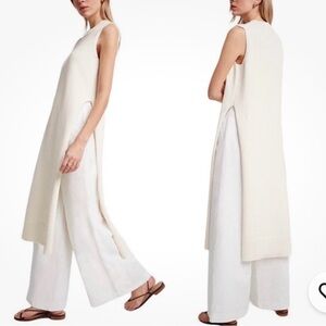 CO Elegant Cream Sleeveless Sweater Tunic, Size L